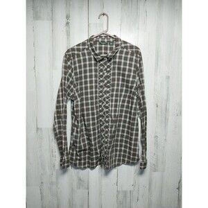 Eddie Bauer Women Sz TXXL Button Front Shirt Olive Purple Plaid 100% Cotton L/S